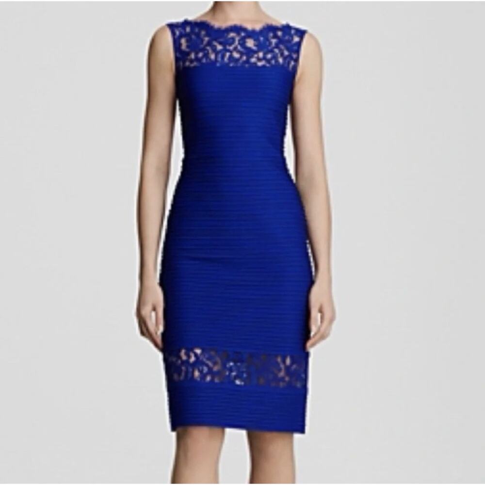 Tadashi Shoji Cobalt Blue Horizontal Pleated Bodycon Dress Size Large Petite